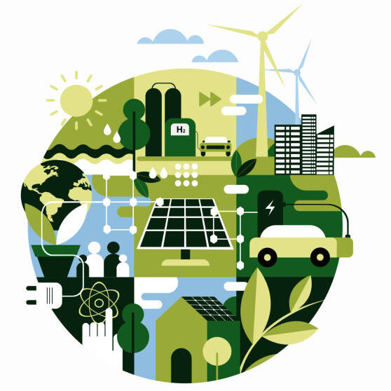 Geometric illustration expressing non polluting eco friendly energy sources