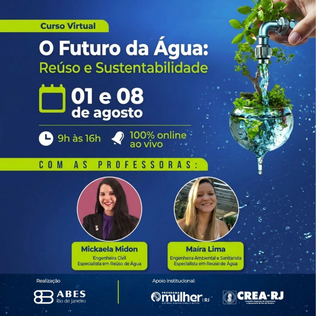 Abertas as inscrições para o curso “O Futuro da Água: Reúso e Sustentabilidade” da ABES-RJ