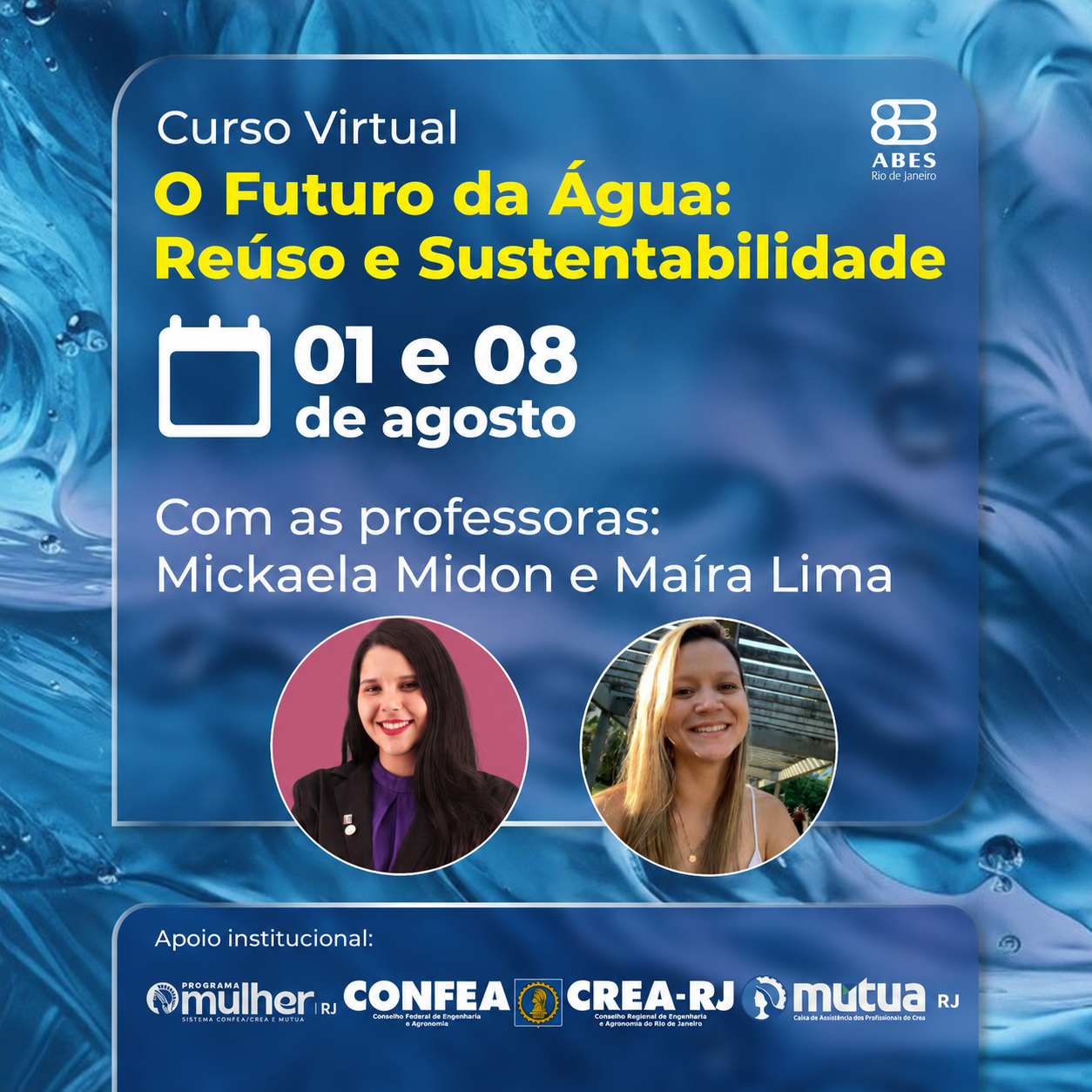 Abertas as inscrições para o curso “O Futuro da Água: Reúso e Sustentabilidade” da ABES-RJ